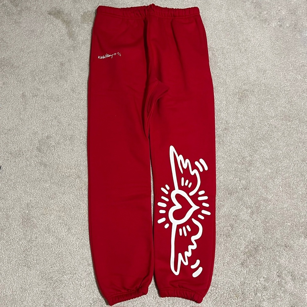 BNWT NEW Peace Collective x Keith Haring red jogger sweatpants large limited HTF